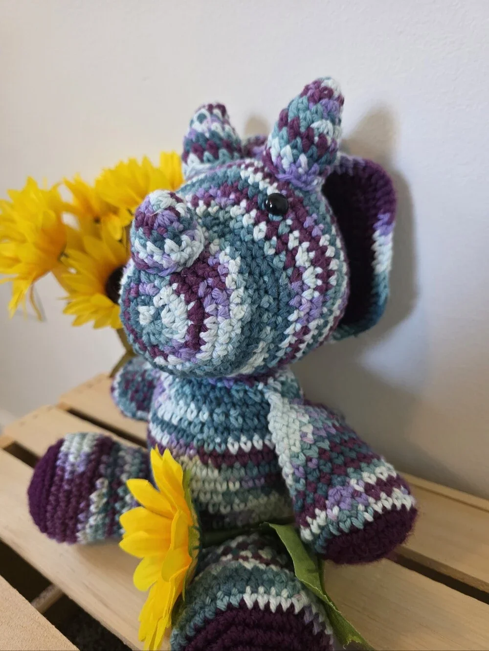 Handmade Crochet Blue and Purple Triceratops Plush Toy